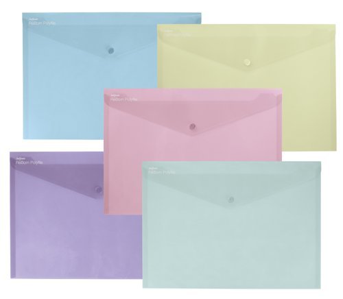 Snopake ReBorn A4 Polyfile Popper Wallet Pastel 15912 - Pack 5