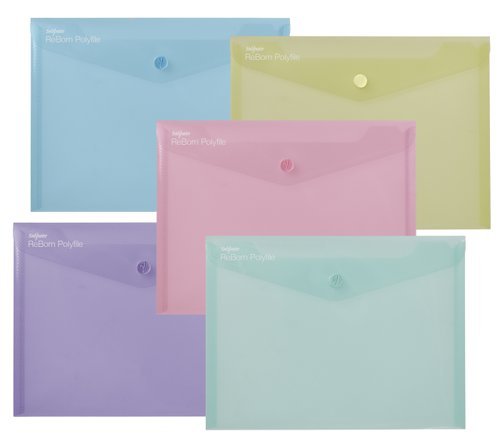 Snopake ReBorn A5 Polyfile Popper Wallet Pastel 15910 - Pack 5