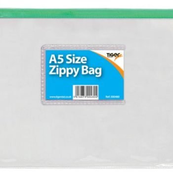 Tiger Zippy Bags A5 Clear with Assorted Colour Zips 300480x12 - Pack 12
