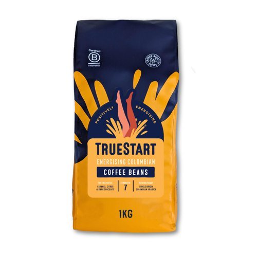 TrueStart Coffee Energising Colombian Beans 1kg Bag HBECBE1KG - Each