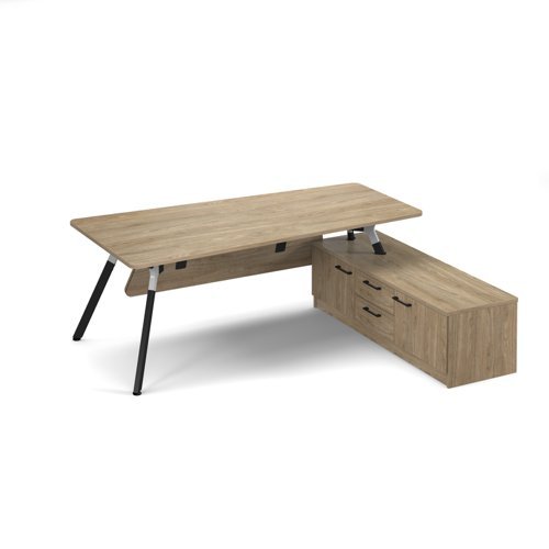 Anson executive desk with A-frame legs 2000mm x 1000mm with 2000mm deep return barcelona walnut - ANS-DRD-BW