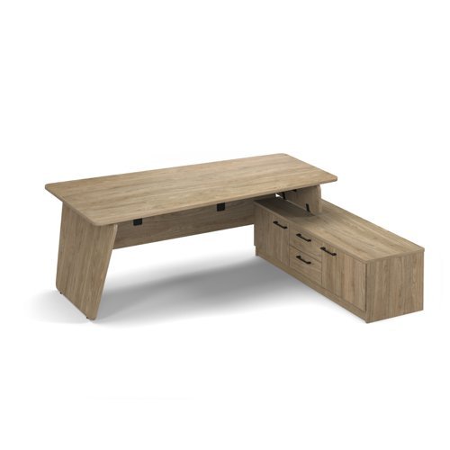 Anson executive desk with panel end legs 2000mm x 1000mm with 2000mm deep return barcelona walnut - ANS-RD-BW