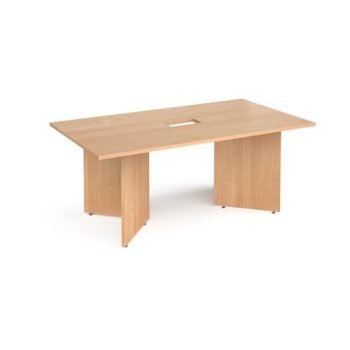 Arrow head leg rectangular boardroom table 1800mm x 1000mm with central cutout 272mm x 132mm beech - EB18-CO-B