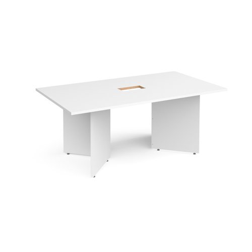 Arrow head leg rectangular boardroom table 1800mm x 1000mm with central cutout 272mm x 132mm white - EB18-CO-WH