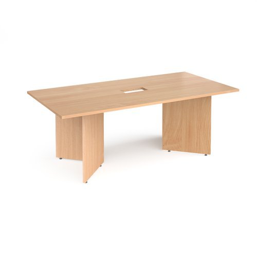 Arrow head leg rectangular boardroom table 2000mm x 1000mm with central cutout 272mm x 132mm beech - EB20-CO-B