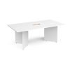 Arrow head leg rectangular boardroom table 2000mm x 1000mm with central cutout 272mm x 132mm white - EB20-CO-WH