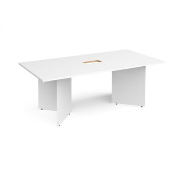 Arrow head leg rectangular boardroom table 2000mm x 1000mm with central cutout 272mm x 132mm white - EB20-CO-WH