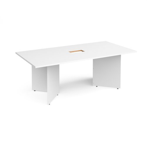Arrow head leg rectangular boardroom table 2000mm x 1000mm with central cutout 272mm x 132mm white - EB20-CO-WH