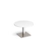 Brescia circular coffee table with flat square brushed steel base 800mm white - BCC800-BS-WH