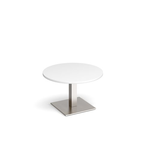 Brescia circular coffee table with flat square brushed steel base 800mm white - BCC800-BS-WH