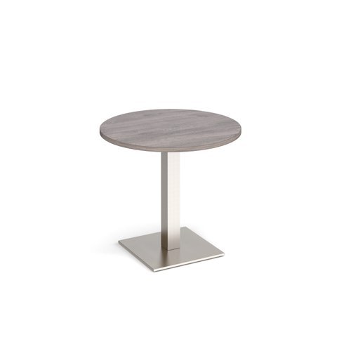 Brescia circular dining table with flat square brushed steel base 800mm grey oak - BDC800-BS-GO