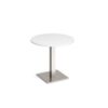Brescia circular dining table with flat square brushed steel base 800mm white - BDC800-BS-WH