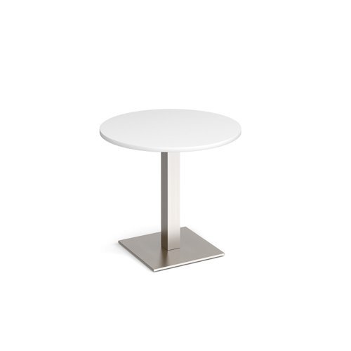 Brescia circular dining table with flat square brushed steel base 800mm white - BDC800-BS-WH