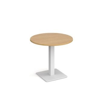 Brescia circular dining table with flat square white base 800mm oak - BDC800-WH-O