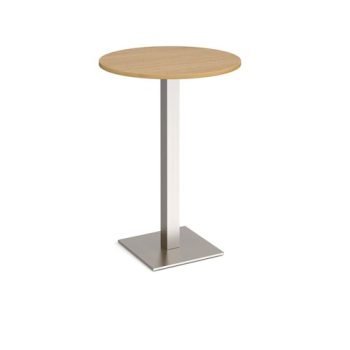 Brescia circular poseur table with flat square brushed steel base 800mm oak - BPC800-BS-O