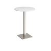 Brescia circular poseur table with flat square brushed steel base 800mm white - BPC800-BS-WH