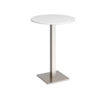 Brescia circular poseur table with flat square brushed steel base 800mm white - BPC800-BS-WH