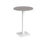 Brescia circular poseur table with flat square white base 800mm grey oak - BPC800-WH-GO