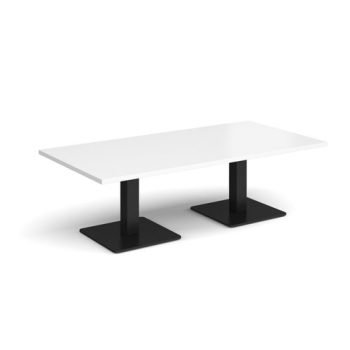 Brescia rectangular coffee table with flat square black bases 1600mm x 800mm white - BCR1600-K-WH