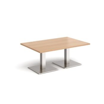Brescia rectangular coffee table with flat square brushed steel bases 1200mm x 800mm beech - BCR1200-BS-B