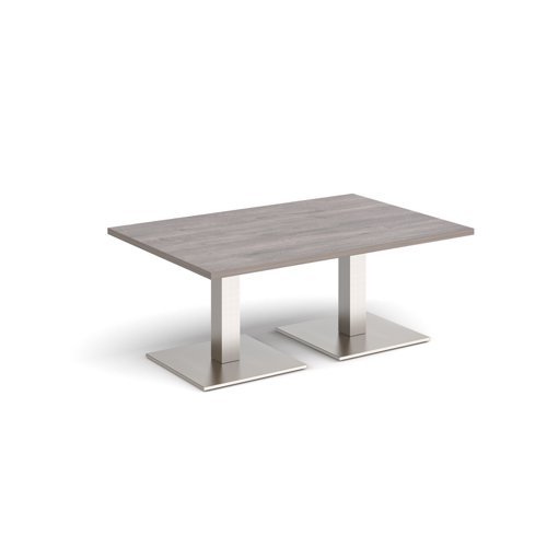 Brescia rectangular coffee table with flat square brushed steel bases 1200mm x 800mm grey oak - BCR1200-BS-GO