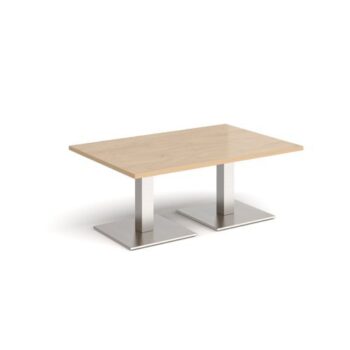 Brescia rectangular coffee table with flat square brushed steel bases 1200mm x 800mm kendal oak - BCR1200-BS-KO