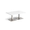 Brescia rectangular coffee table with flat square brushed steel bases 1200mm x 800mm white - BCR1200-BS-WH