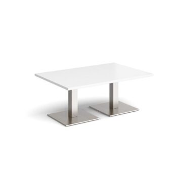 Brescia rectangular coffee table with flat square brushed steel bases 1200mm x 800mm white - BCR1200-BS-WH