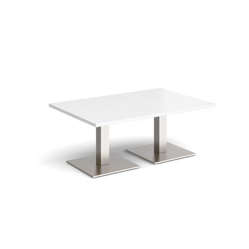 Brescia rectangular coffee table with flat square brushed steel bases 1200mm x 800mm white - BCR1200-BS-WH