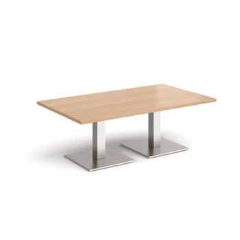 Brescia rectangular coffee table with flat square brushed steel bases 1400mm x 800mm beech - BCR1400-BS-B
