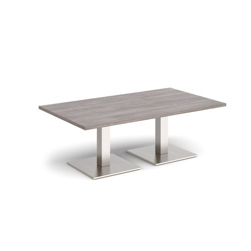 Brescia rectangular coffee table with flat square brushed steel bases 1400mm x 800mm grey oak - BCR1400-BS-GO