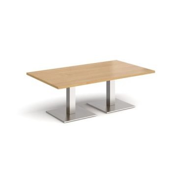 Brescia rectangular coffee table with flat square brushed steel bases 1400mm x 800mm oak - BCR1400-BS-O