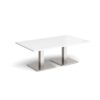 Brescia rectangular coffee table with flat square brushed steel bases 1400mm x 800mm white - BCR1400-BS-WH