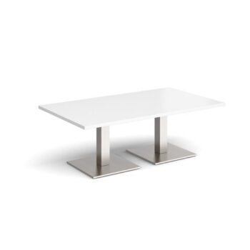 Brescia rectangular coffee table with flat square brushed steel bases 1400mm x 800mm white - BCR1400-BS-WH