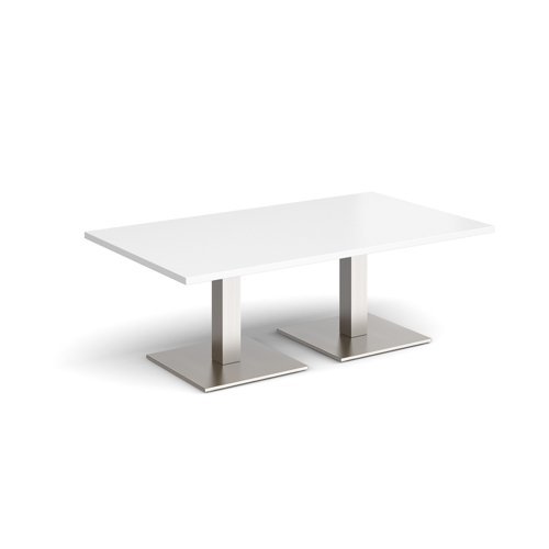 Brescia rectangular coffee table with flat square brushed steel bases 1400mm x 800mm white - BCR1400-BS-WH