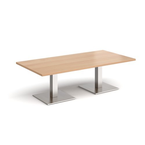 Brescia rectangular coffee table with flat square brushed steel bases 1600mm x 800mm beech - BCR1600-BS-B