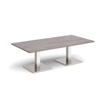 Brescia rectangular coffee table with flat square brushed steel bases 1600mm x 800mm grey oak - BCR1600-BS-GO
