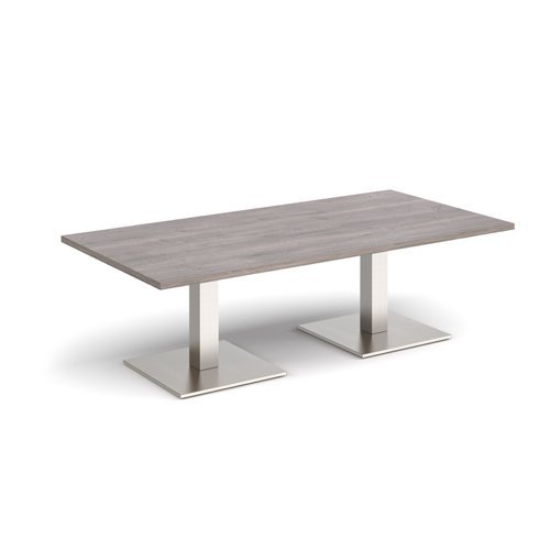 Brescia rectangular coffee table with flat square brushed steel bases 1600mm x 800mm grey oak - BCR1600-BS-GO
