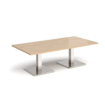 Brescia rectangular coffee table with flat square brushed steel bases 1600mm x 800mm kendal oak - BCR1600-BS-KO