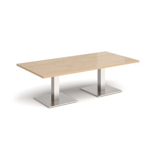 Brescia rectangular coffee table with flat square brushed steel bases 1600mm x 800mm kendal oak - BCR1600-BS-KO