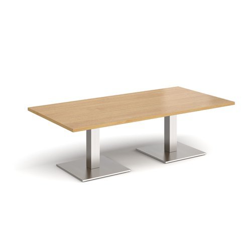 Brescia rectangular coffee table with flat square brushed steel bases 1600mm x 800mm oak - BCR1600-BS-O