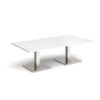 Brescia rectangular coffee table with flat square brushed steel bases 1600mm x 800mm white - BCR1600-BS-WH