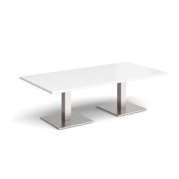Brescia rectangular coffee table with flat square brushed steel bases 1600mm x 800mm white - BCR1600-BS-WH