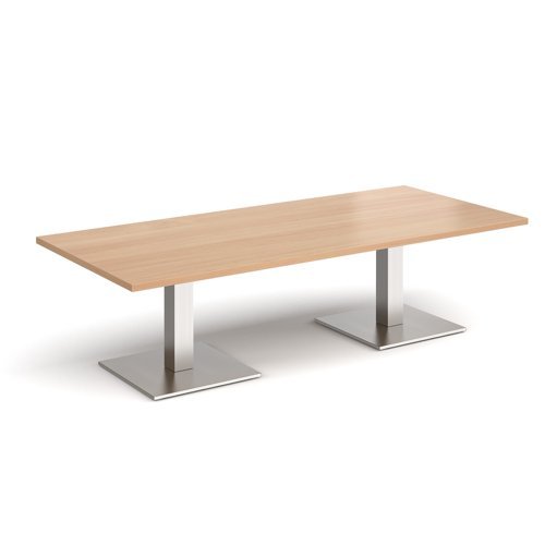 Brescia rectangular coffee table with flat square brushed steel bases 1800mm x 800mm beech - BCR1800-BS-B