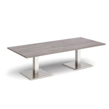 Brescia rectangular coffee table with flat square brushed steel bases 1800mm x 800mm grey oak - BCR1800-BS-GO