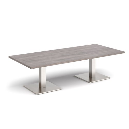 Brescia rectangular coffee table with flat square brushed steel bases 1800mm x 800mm grey oak - BCR1800-BS-GO