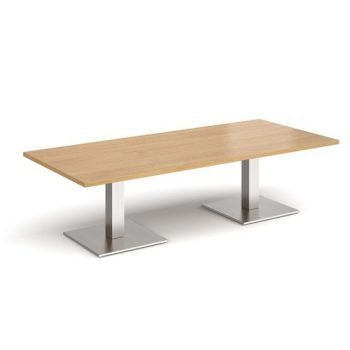 Brescia rectangular coffee table with flat square brushed steel bases 1800mm x 800mm oak - BCR1800-BS-O