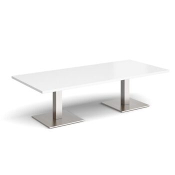 Brescia rectangular coffee table with flat square brushed steel bases 1800mm x 800mm white - BCR1800-BS-WH
