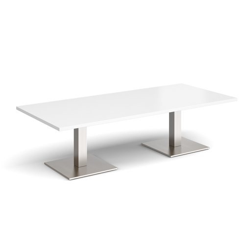 Brescia rectangular coffee table with flat square brushed steel bases 1800mm x 800mm white - BCR1800-BS-WH