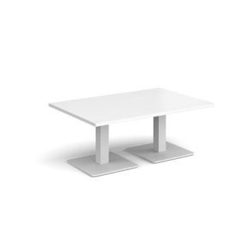 Brescia rectangular coffee table with flat square white bases 1200mm x 800mm white - BCR1200-WH-WH